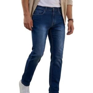 men's dark blue straight-to-slim fit denim jeans